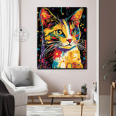 Painting by Numbers Cat Head in Rainbow Colors